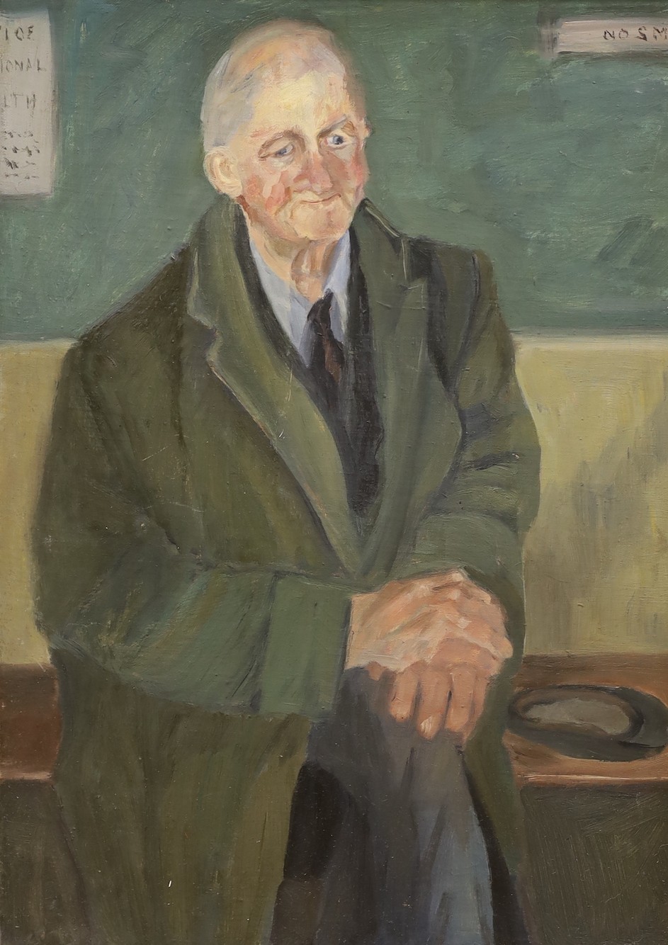 Joan Denning, oil on board, Portrait of a gentleman, thought to be her husband Baron Denning, letter from the artist verso, 49 x 35 cm.